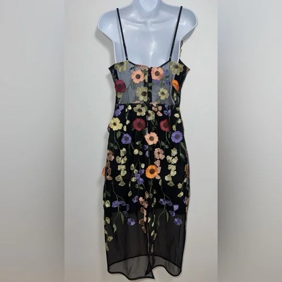 BCBGMaxAzria Black Mesh Dress w. Multicolor Floral Embroidery - W Size 10 - NWT. - Picture 8 of 14
